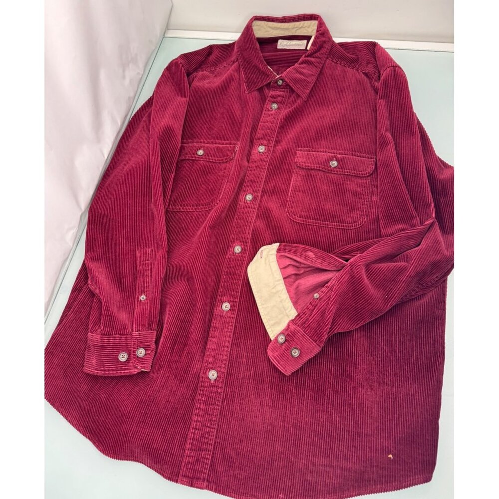 Vintage Fieldmaster Men Corduroy Flannel Thick Button Up Shirt Burgundy XL